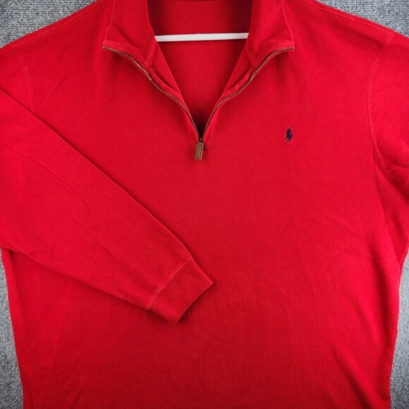 Polo Ralph Lauren 3XLT Red Long Sleeve 1/4 Zip Sweater Blue Pony 100% Cotton Men - Picture 1 of 14